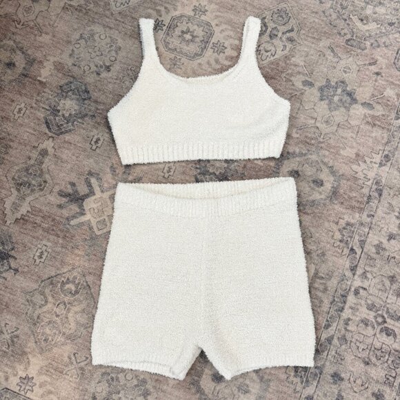 Colsie Ribbed Trim Fuzzy Matching Set Cropped Tank Shorts Target Lounge Large - Picture 1 of 6